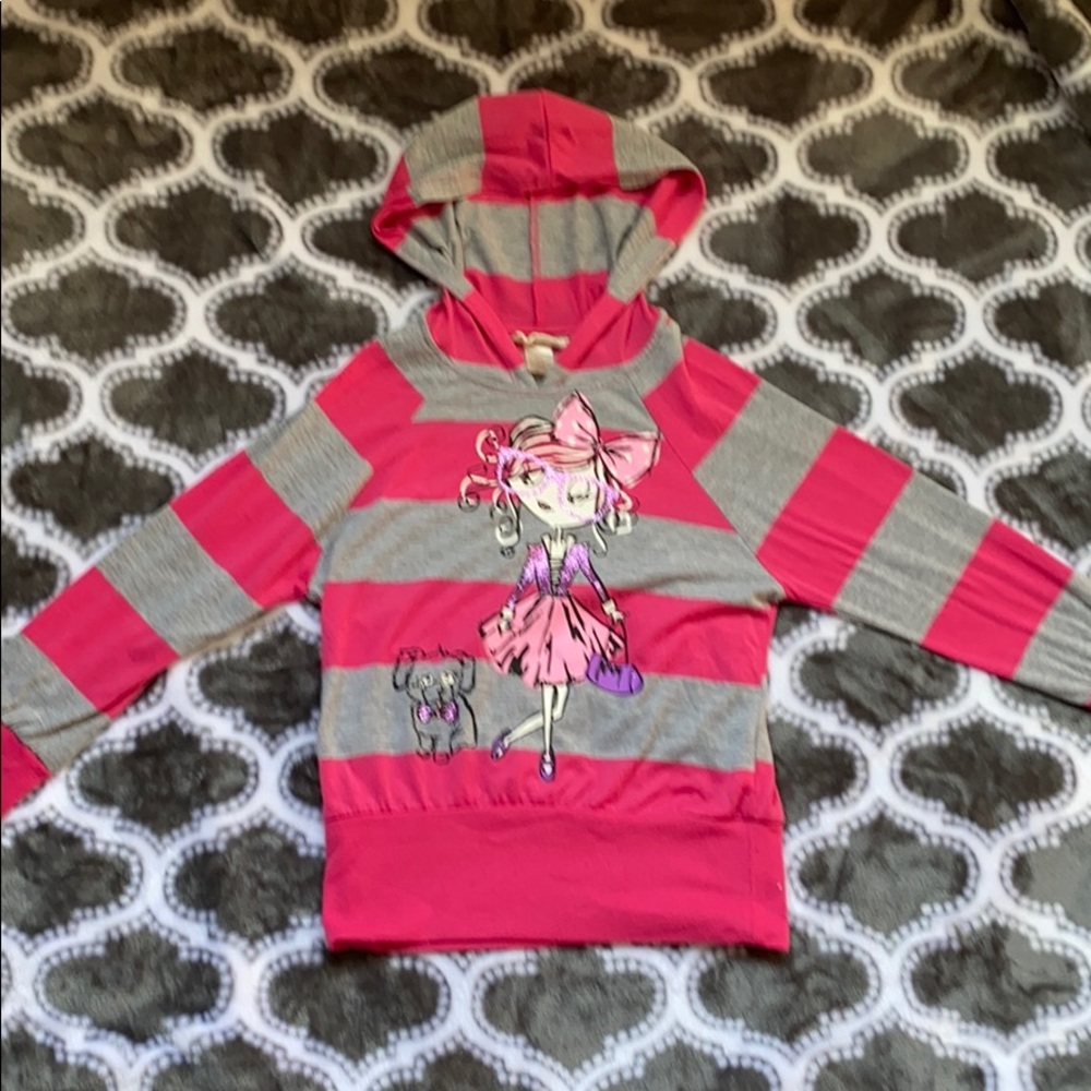 -Pink & Grey hooded long sleeve top